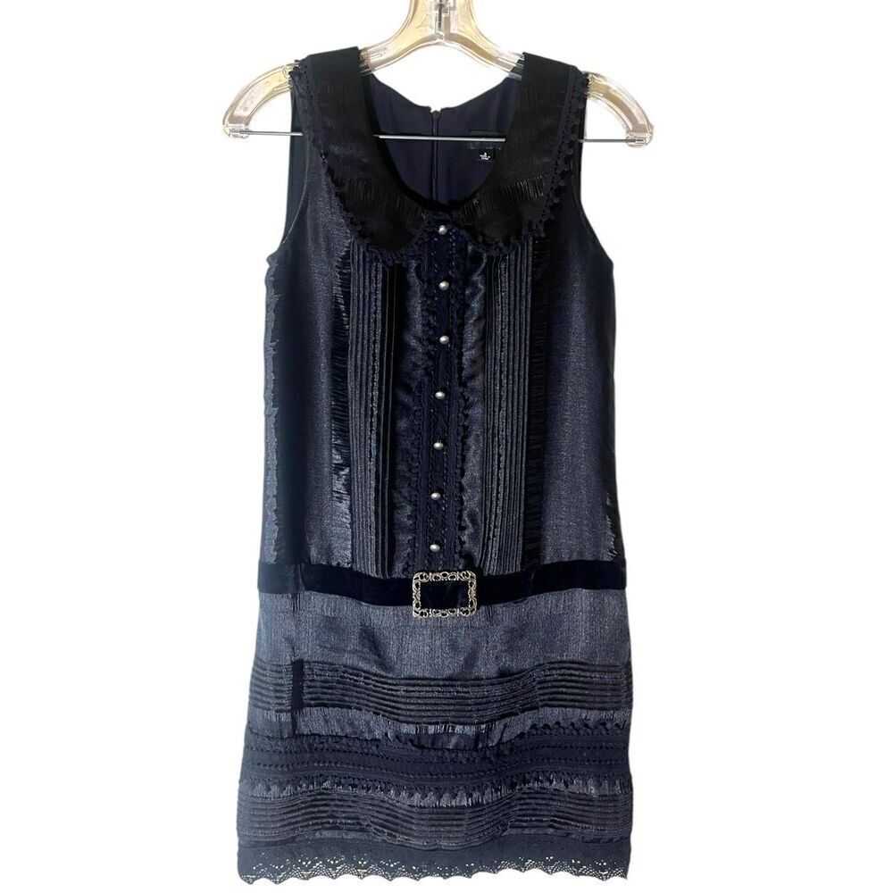 Anna Sui Black Sleeveless Collared Ruffle Drop Waist Witchy Gothic Grunge Rock n